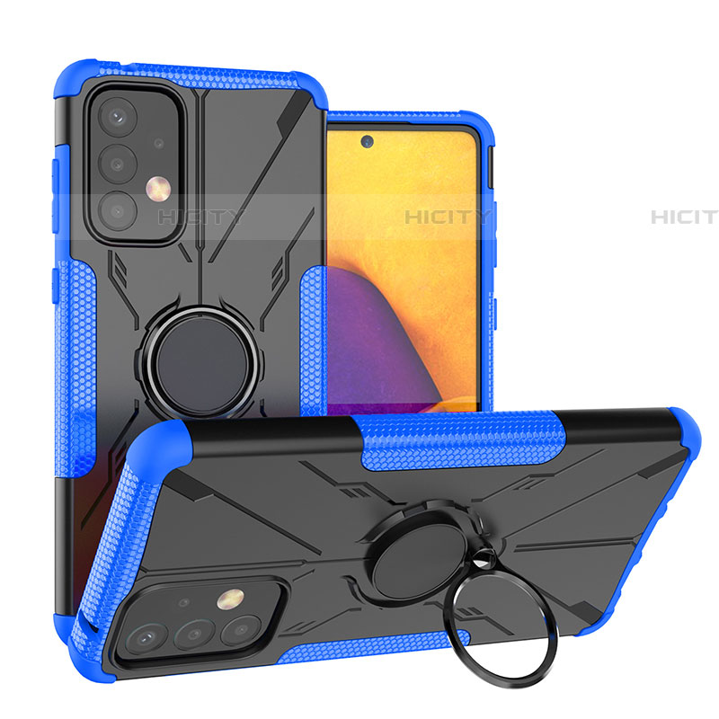 Funda Bumper Silicona y Plastico Mate Carcasa con Magnetico Anillo de dedo Soporte J01X para Samsung Galaxy A73 5G Azul