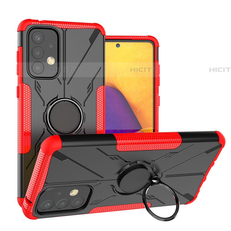 Funda Bumper Silicona y Plastico Mate Carcasa con Magnetico Anillo de dedo Soporte J01X para Samsung Galaxy A73 5G Rojo