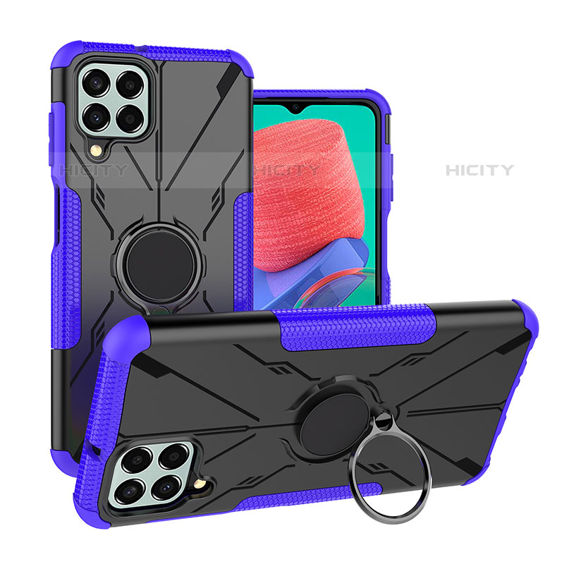 Funda Bumper Silicona y Plastico Mate Carcasa con Magnetico Anillo de dedo Soporte J01X para Samsung Galaxy M33 5G Morado