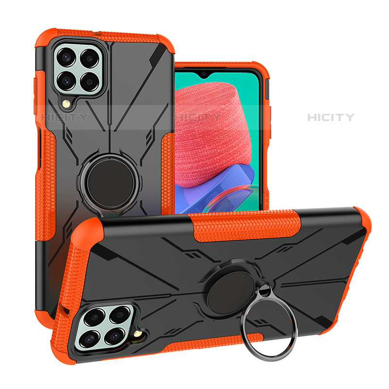 Funda Bumper Silicona y Plastico Mate Carcasa con Magnetico Anillo de dedo Soporte J01X para Samsung Galaxy M33 5G Naranja