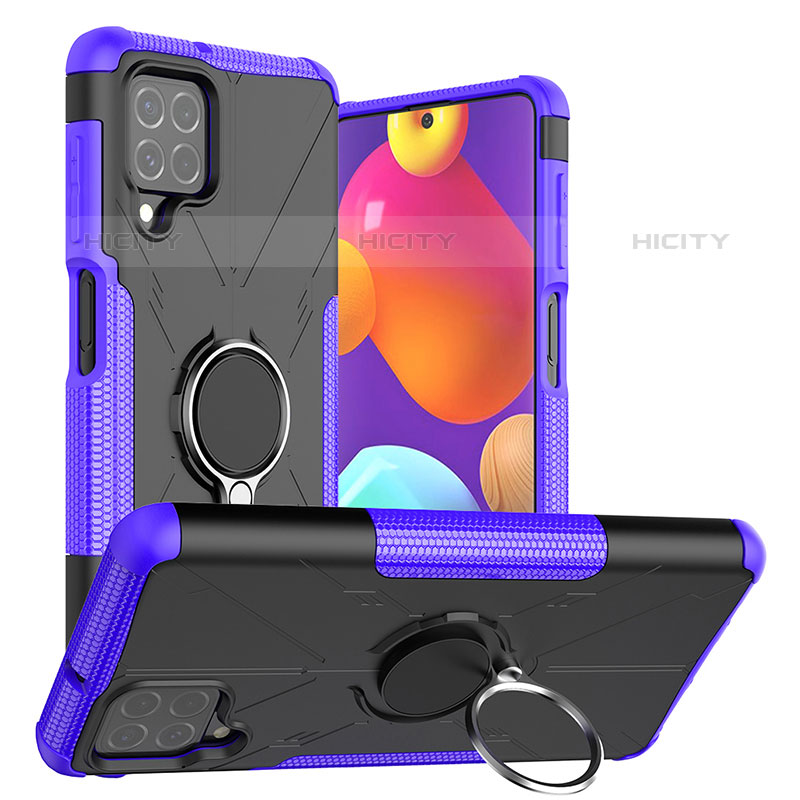 Funda Bumper Silicona y Plastico Mate Carcasa con Magnetico Anillo de dedo Soporte J01X para Samsung Galaxy M62 4G Morado