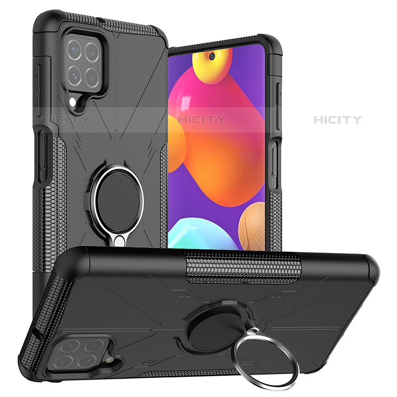 Funda Bumper Silicona y Plastico Mate Carcasa con Magnetico Anillo de dedo Soporte J01X para Samsung Galaxy M62 4G Negro