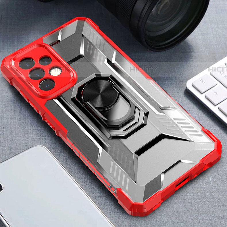 Funda Bumper Silicona y Plastico Mate Carcasa con Magnetico Anillo de dedo Soporte J02S para Samsung Galaxy A52 5G Rojo