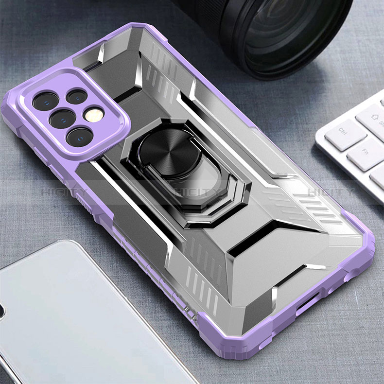 Funda Bumper Silicona y Plastico Mate Carcasa con Magnetico Anillo de dedo Soporte J02S para Samsung Galaxy A52s 5G Morado