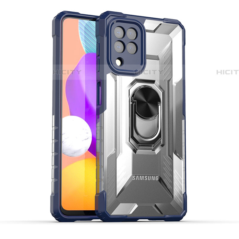 Funda Bumper Silicona y Plastico Mate Carcasa con Magnetico Anillo de dedo Soporte J02S para Samsung Galaxy F22 4G Azul