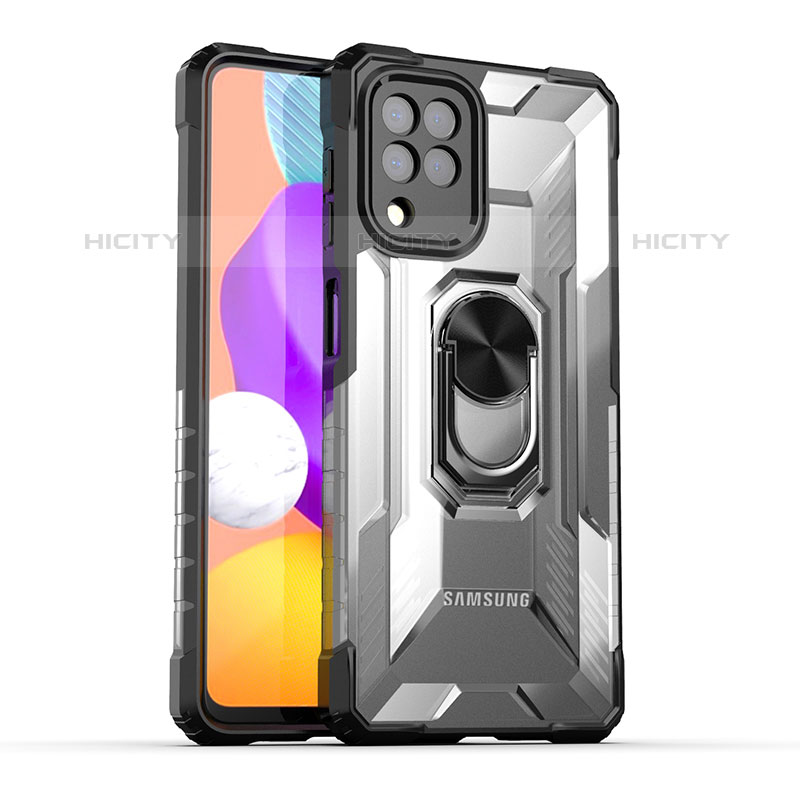 Funda Bumper Silicona y Plastico Mate Carcasa con Magnetico Anillo de dedo Soporte J02S para Samsung Galaxy M22 4G Negro