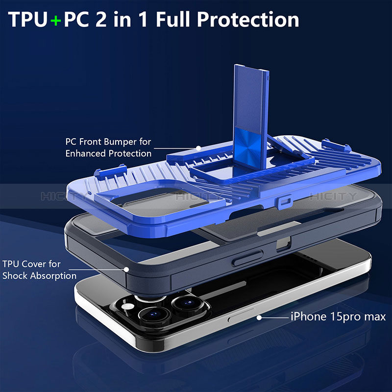 Funda Bumper Silicona y Plastico Mate Carcasa con Magnetico Anillo de dedo Soporte J03S para Apple iPhone 14 Pro Max