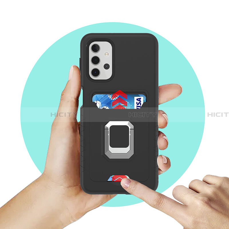 Funda Bumper Silicona y Plastico Mate Carcasa con Magnetico Anillo de dedo Soporte J03S para Samsung Galaxy A32 4G