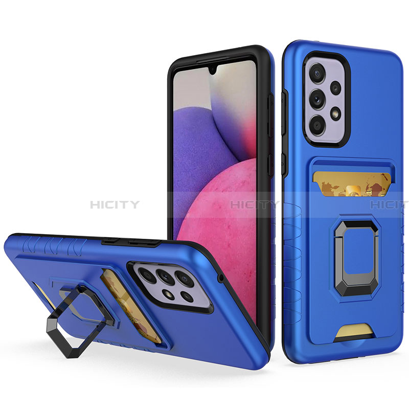 Funda Bumper Silicona y Plastico Mate Carcasa con Magnetico Anillo de dedo Soporte J03S para Samsung Galaxy A33 5G Azul