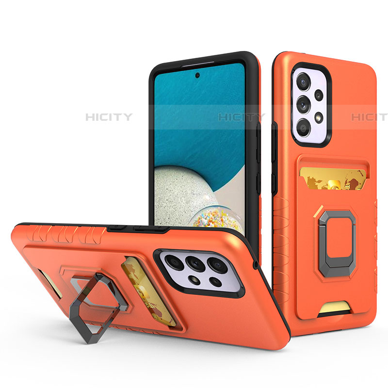 Funda Bumper Silicona y Plastico Mate Carcasa con Magnetico Anillo de dedo Soporte J03S para Samsung Galaxy A53 5G Naranja