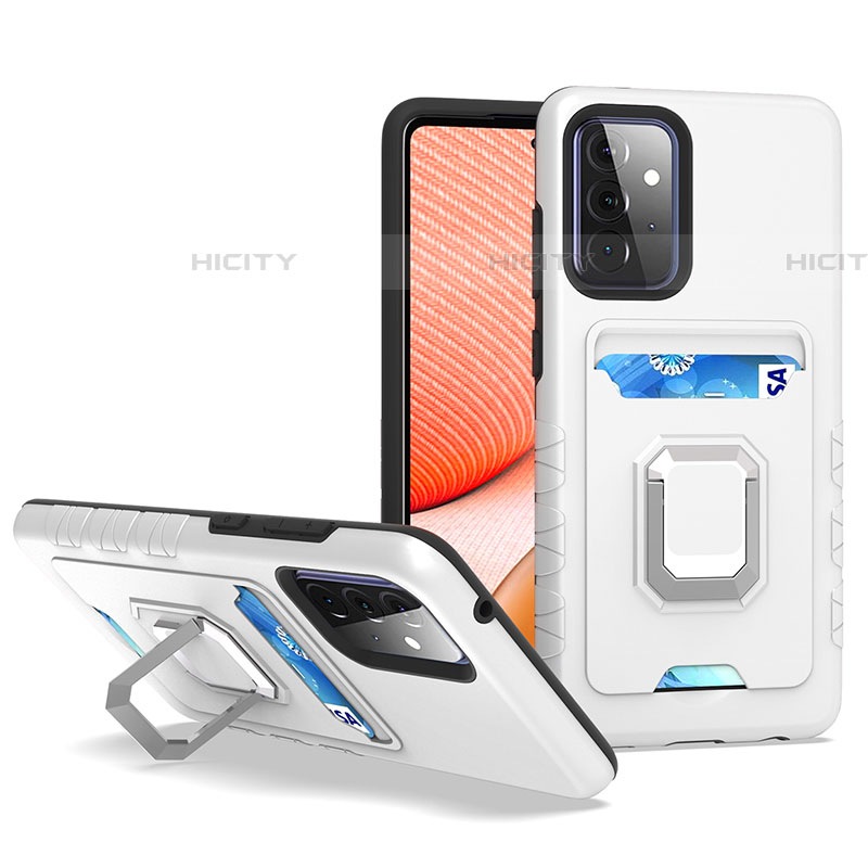 Funda Bumper Silicona y Plastico Mate Carcasa con Magnetico Anillo de dedo Soporte J03S para Samsung Galaxy A72 5G