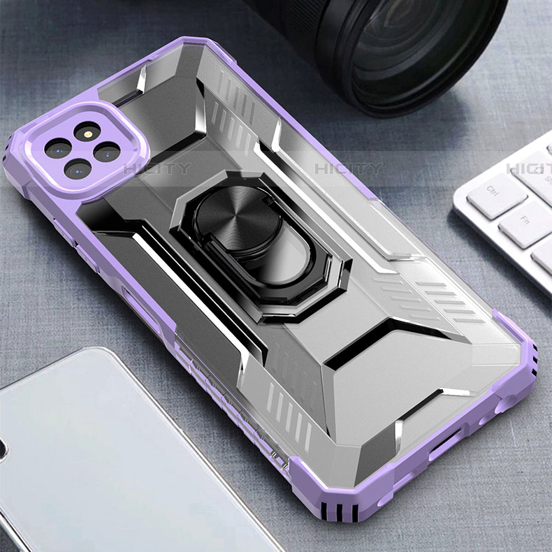 Funda Bumper Silicona y Plastico Mate Carcasa con Magnetico Anillo de dedo Soporte J03S para Samsung Galaxy F42 5G Morado