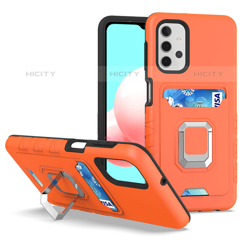 Funda Bumper Silicona y Plastico Mate Carcasa con Magnetico Anillo de dedo Soporte J03S para Samsung Galaxy M32 5G Naranja