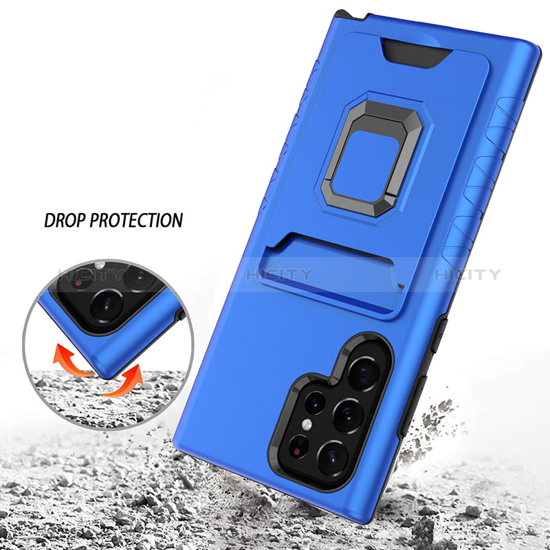 Funda Bumper Silicona y Plastico Mate Carcasa con Magnetico Anillo de dedo Soporte J03S para Samsung Galaxy S23 Ultra 5G