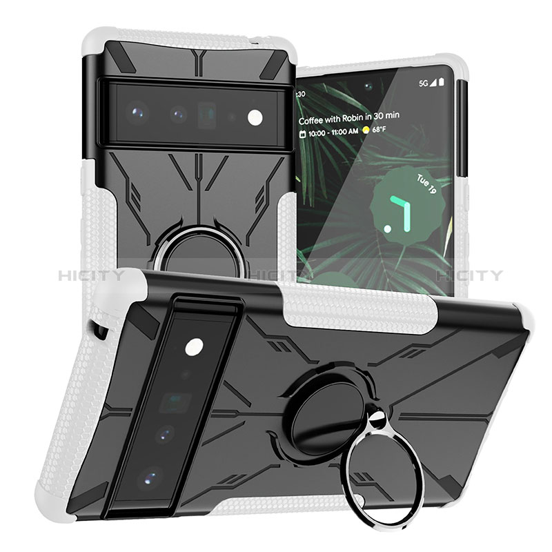 Funda Bumper Silicona y Plastico Mate Carcasa con Magnetico Anillo de dedo Soporte JX1 para Google Pixel 6 Pro 5G