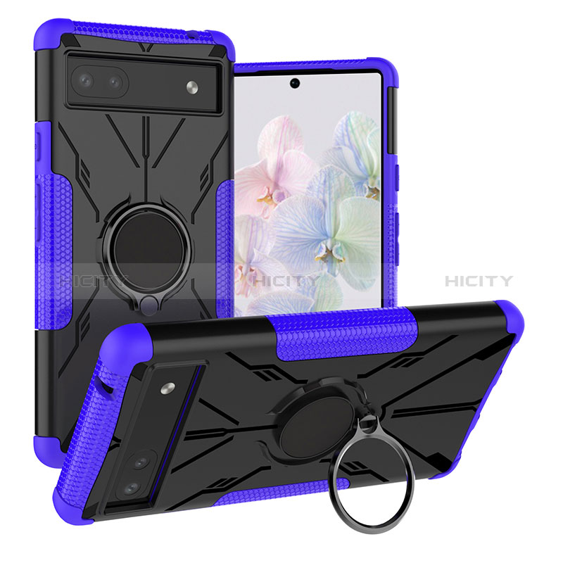 Funda Bumper Silicona y Plastico Mate Carcasa con Magnetico Anillo de dedo Soporte JX1 para Google Pixel 6a 5G