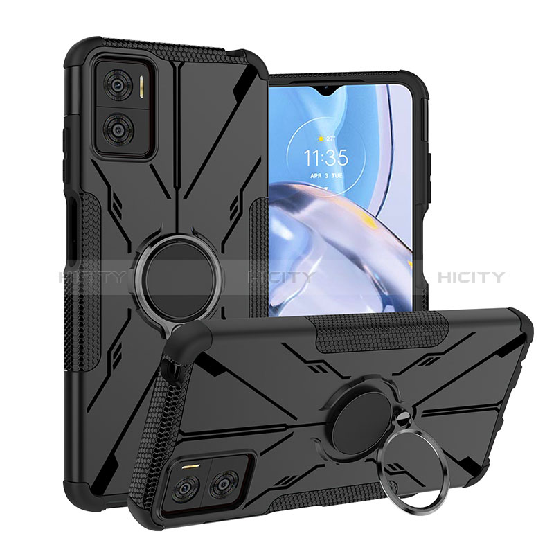 Funda Bumper Silicona y Plastico Mate Carcasa con Magnetico Anillo de dedo Soporte JX1 para Motorola Moto E22