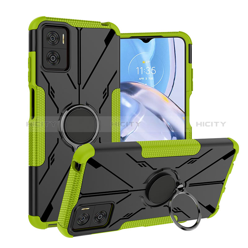 Funda Bumper Silicona y Plastico Mate Carcasa con Magnetico Anillo de dedo Soporte JX1 para Motorola Moto E22