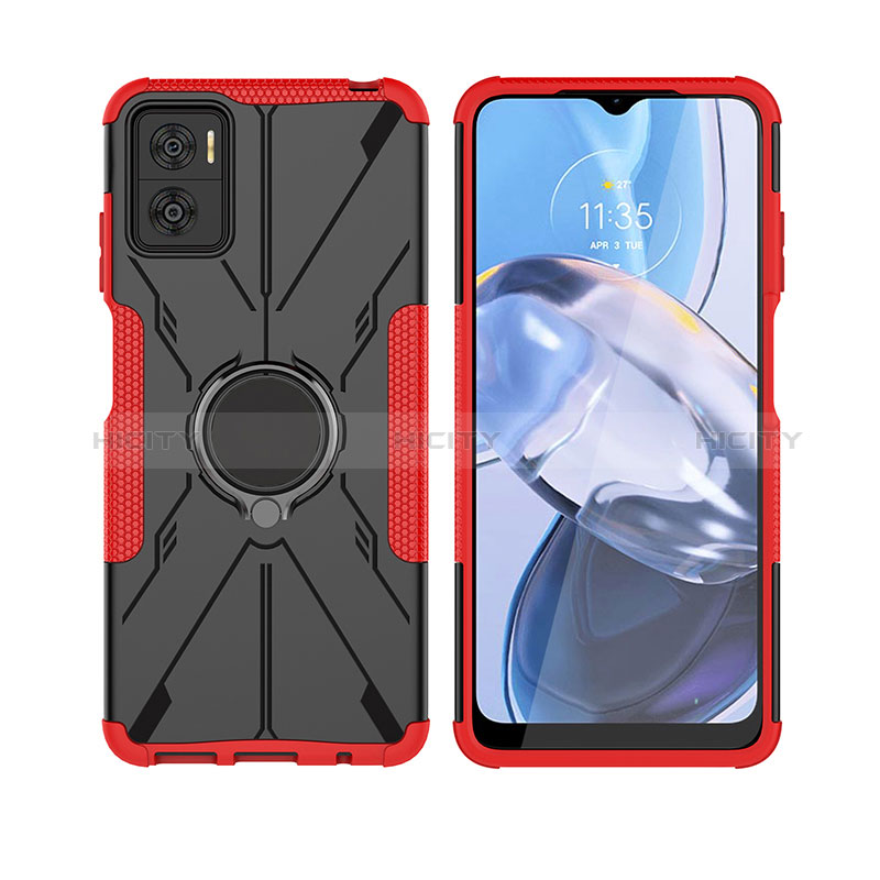 Funda Bumper Silicona y Plastico Mate Carcasa con Magnetico Anillo de dedo Soporte JX1 para Motorola Moto E22