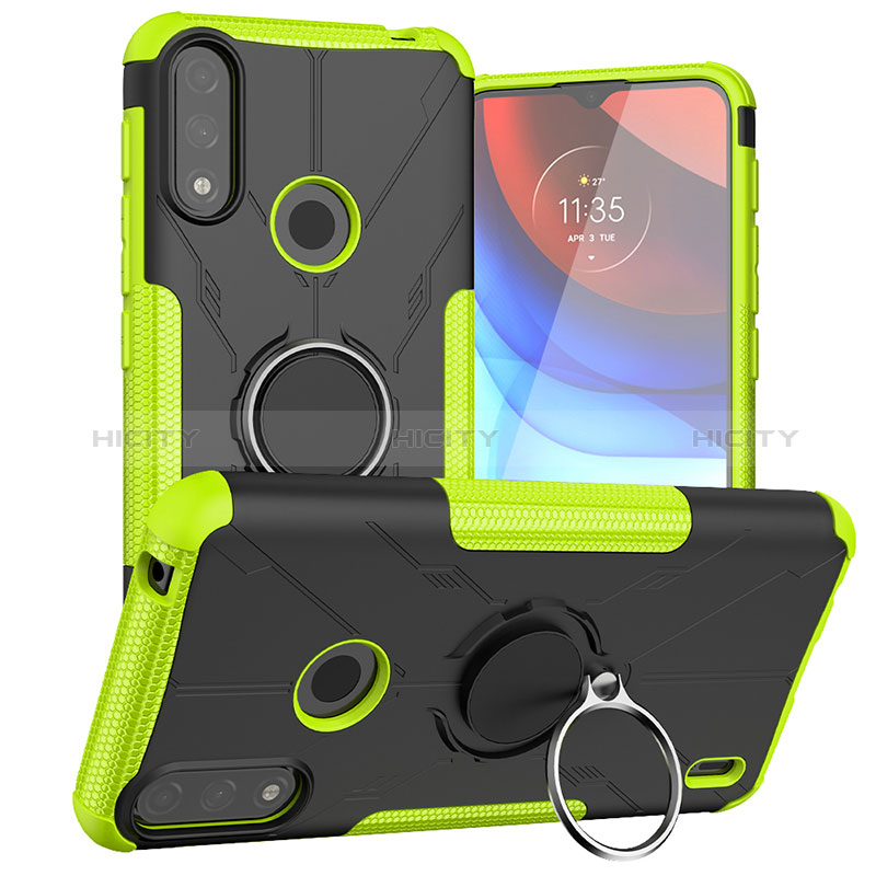 Funda Bumper Silicona y Plastico Mate Carcasa con Magnetico Anillo de dedo Soporte JX1 para Motorola Moto E7 Power