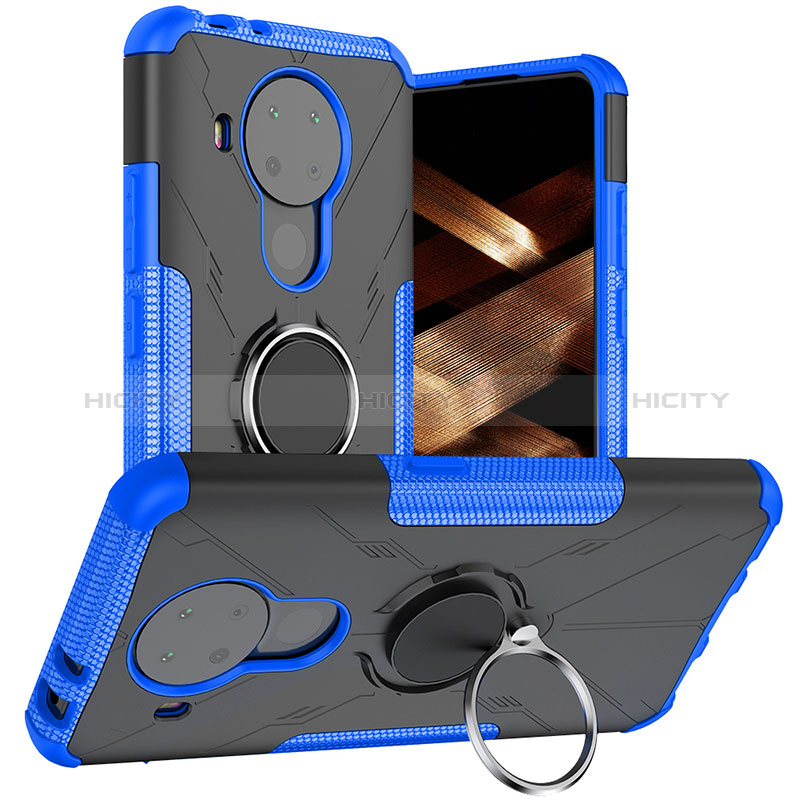 Funda Bumper Silicona y Plastico Mate Carcasa con Magnetico Anillo de dedo Soporte JX1 para Nokia 5.4 Azul