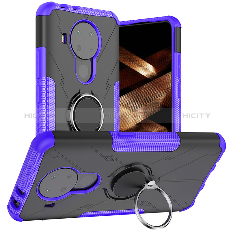 Funda Bumper Silicona y Plastico Mate Carcasa con Magnetico Anillo de dedo Soporte JX1 para Nokia 5.4 Morado