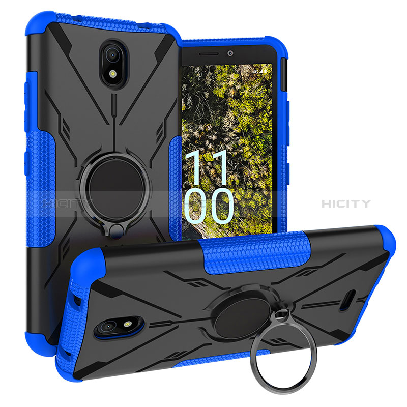 Funda Bumper Silicona y Plastico Mate Carcasa con Magnetico Anillo de dedo Soporte JX1 para Nokia C100 Azul