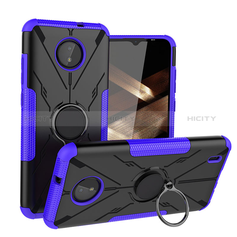 Funda Bumper Silicona y Plastico Mate Carcasa con Magnetico Anillo de dedo Soporte JX1 para Nokia C20 Morado