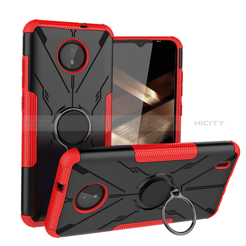 Funda Bumper Silicona y Plastico Mate Carcasa con Magnetico Anillo de dedo Soporte JX1 para Nokia C20 Rojo