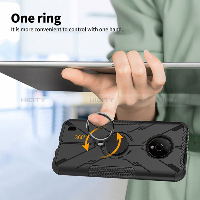Funda Bumper Silicona y Plastico Mate Carcasa con Magnetico Anillo de dedo Soporte JX1 para Nokia C200