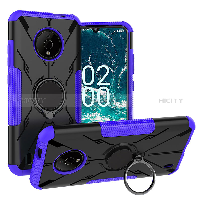 Funda Bumper Silicona y Plastico Mate Carcasa con Magnetico Anillo de dedo Soporte JX1 para Nokia C200 Morado