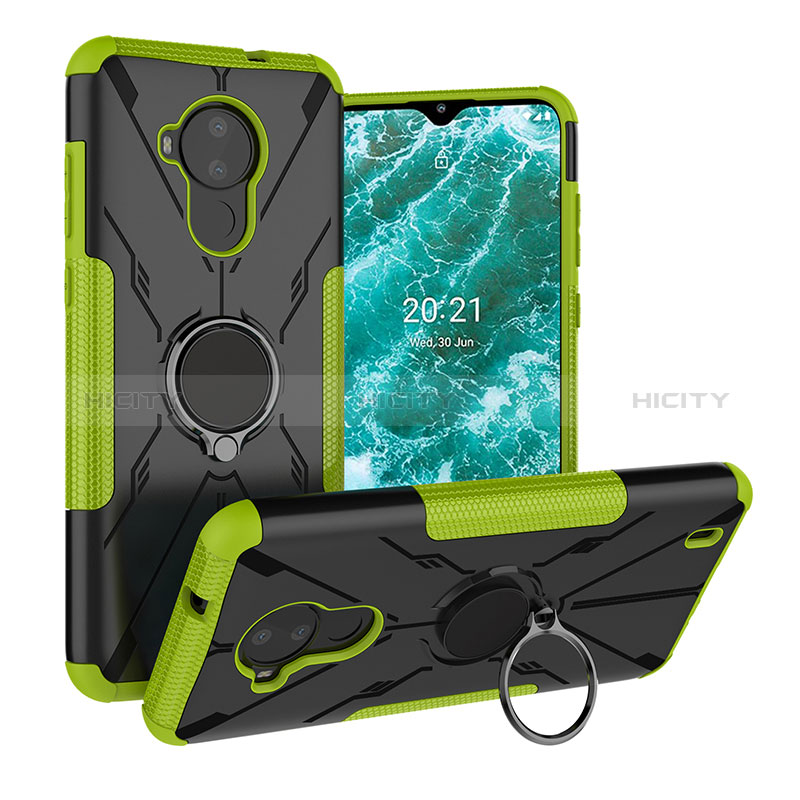 Funda Bumper Silicona y Plastico Mate Carcasa con Magnetico Anillo de dedo Soporte JX1 para Nokia C30 Verde