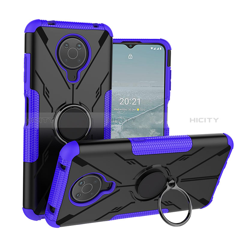 Funda Bumper Silicona y Plastico Mate Carcasa con Magnetico Anillo de dedo Soporte JX1 para Nokia G10 Morado