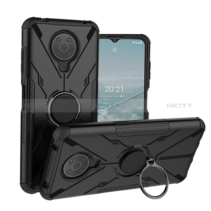 Funda Bumper Silicona y Plastico Mate Carcasa con Magnetico Anillo de dedo Soporte JX1 para Nokia G10 Negro