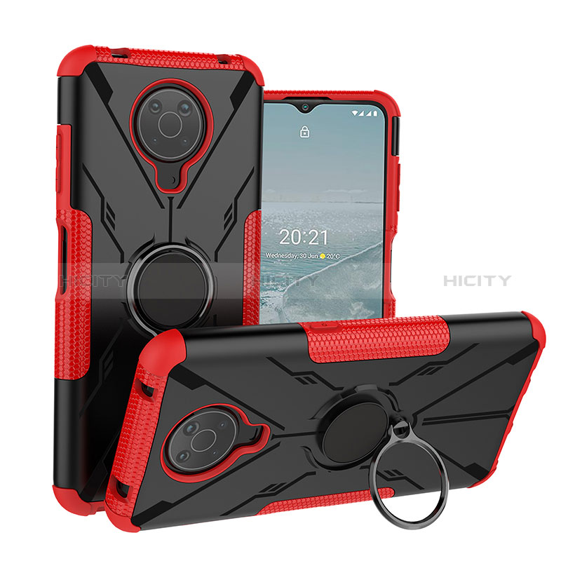 Funda Bumper Silicona y Plastico Mate Carcasa con Magnetico Anillo de dedo Soporte JX1 para Nokia G10 Rojo