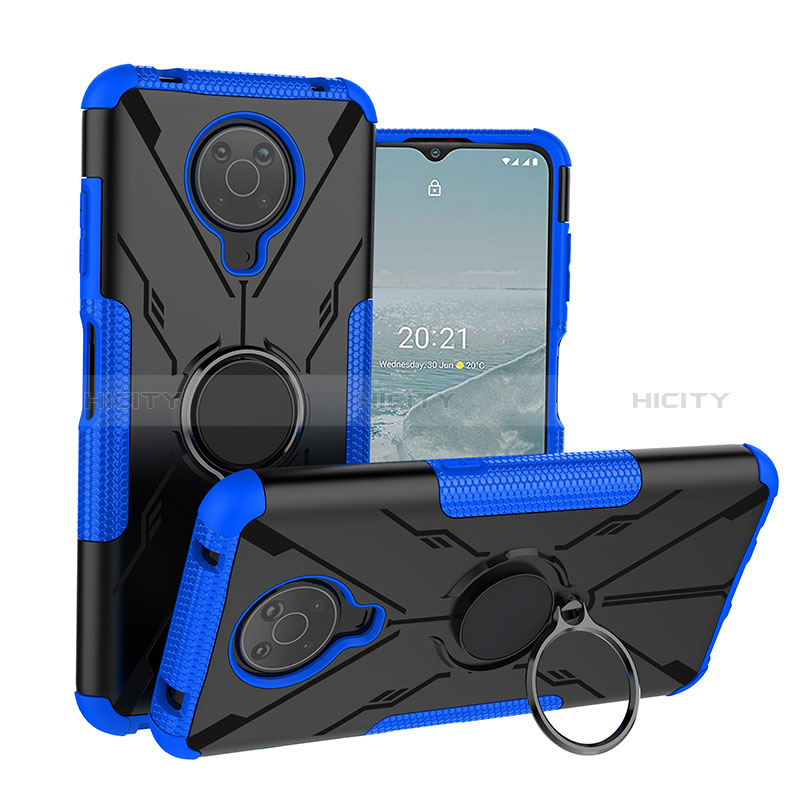 Funda Bumper Silicona y Plastico Mate Carcasa con Magnetico Anillo de dedo Soporte JX1 para Nokia G20 Azul