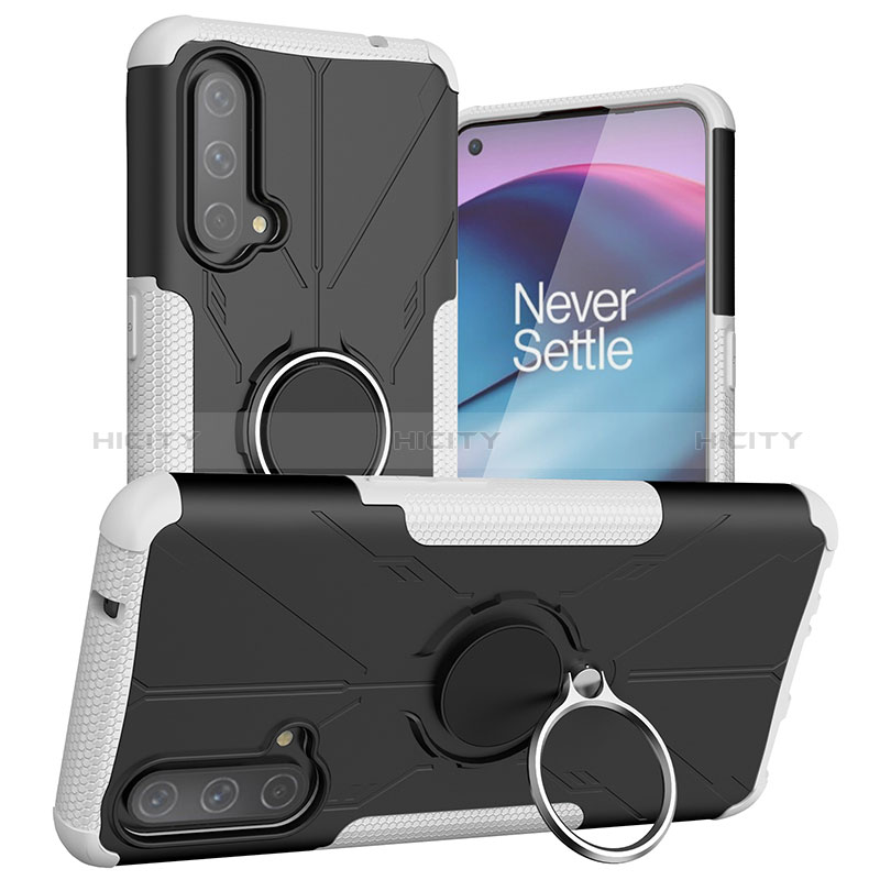 Funda Bumper Silicona y Plastico Mate Carcasa con Magnetico Anillo de dedo Soporte JX1 para OnePlus Nord CE 5G