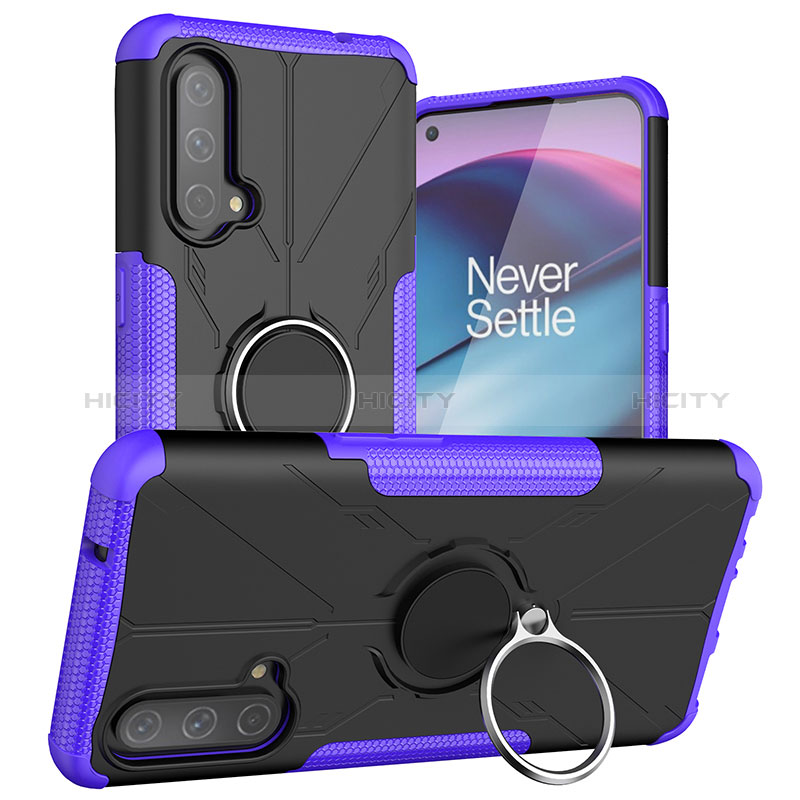 Funda Bumper Silicona y Plastico Mate Carcasa con Magnetico Anillo de dedo Soporte JX1 para OnePlus Nord CE 5G Morado