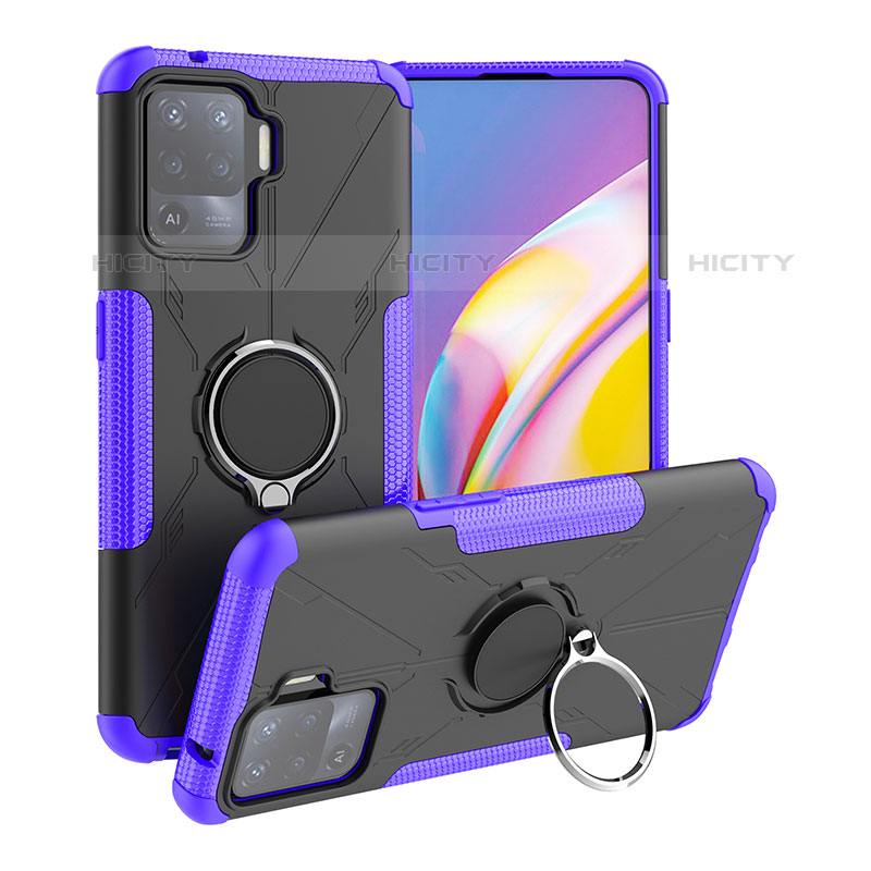 Funda Bumper Silicona y Plastico Mate Carcasa con Magnetico Anillo de dedo Soporte JX1 para Oppo A94 4G Morado