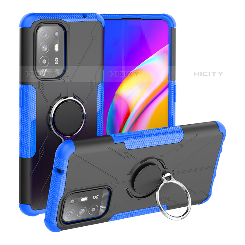 Funda Bumper Silicona y Plastico Mate Carcasa con Magnetico Anillo de dedo Soporte JX1 para Oppo A94 5G Azul