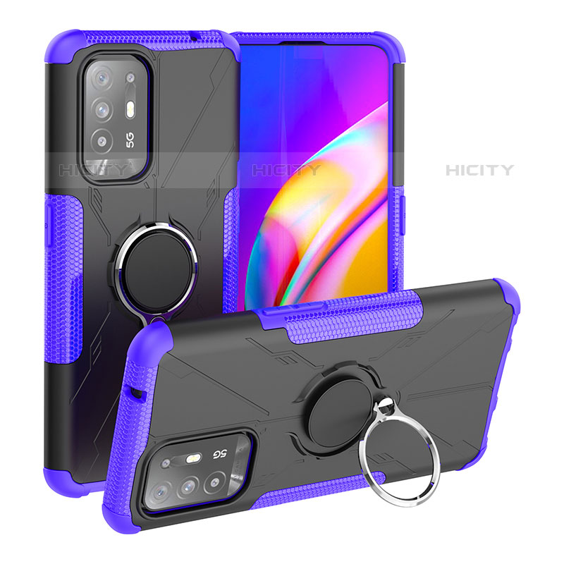 Funda Bumper Silicona y Plastico Mate Carcasa con Magnetico Anillo de dedo Soporte JX1 para Oppo A94 5G Morado