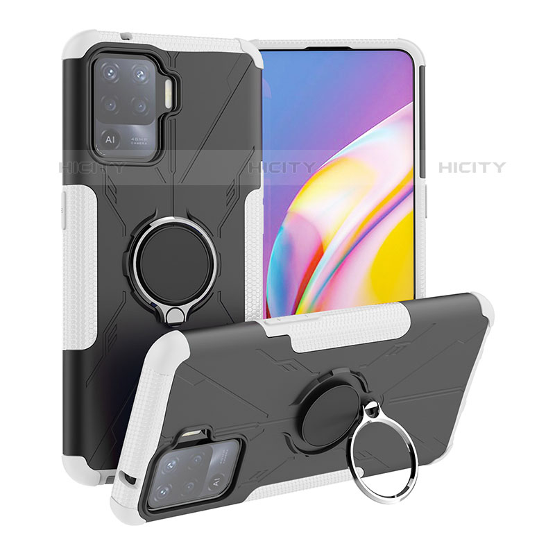 Funda Bumper Silicona y Plastico Mate Carcasa con Magnetico Anillo de dedo Soporte JX1 para Oppo F19 Pro