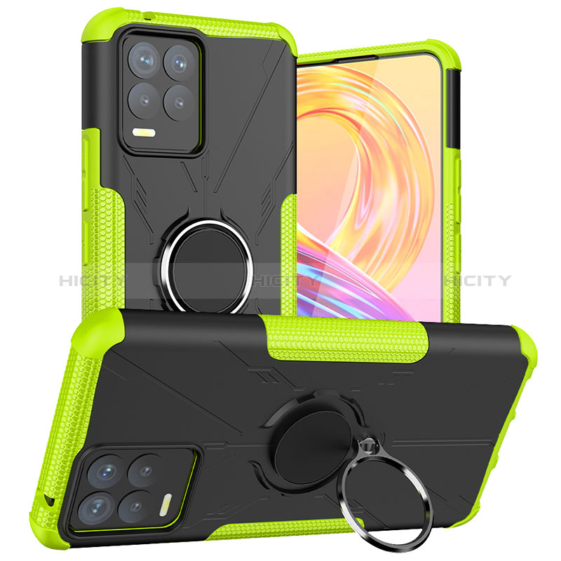 Funda Bumper Silicona y Plastico Mate Carcasa con Magnetico Anillo de dedo Soporte JX1 para Realme 8 4G Verde