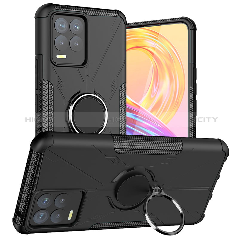 Funda Bumper Silicona y Plastico Mate Carcasa con Magnetico Anillo de dedo Soporte JX1 para Realme 8 Pro