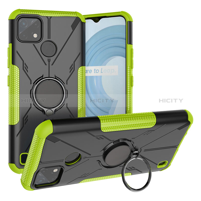 Funda Bumper Silicona y Plastico Mate Carcasa con Magnetico Anillo de dedo Soporte JX1 para Realme C21Y Verde