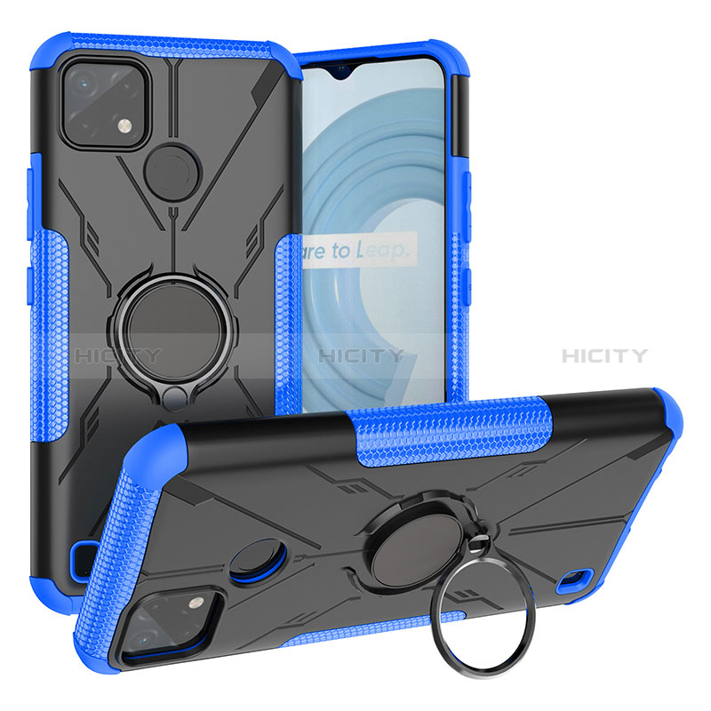 Funda Bumper Silicona y Plastico Mate Carcasa con Magnetico Anillo de dedo Soporte JX1 para Realme C25Y India