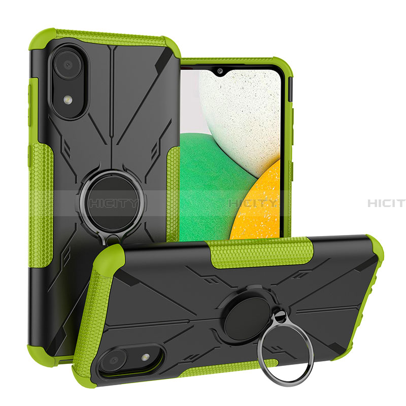 Funda Bumper Silicona y Plastico Mate Carcasa con Magnetico Anillo de dedo Soporte JX1 para Samsung Galaxy A03 Core Verde