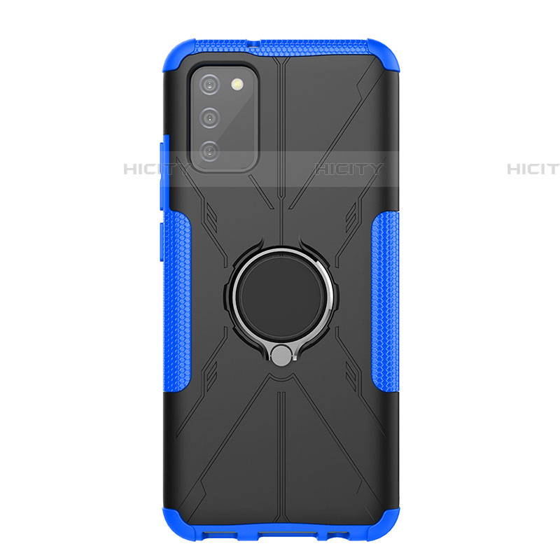 Funda Bumper Silicona y Plastico Mate Carcasa con Magnetico Anillo de dedo Soporte JX1 para Samsung Galaxy A03s Azul