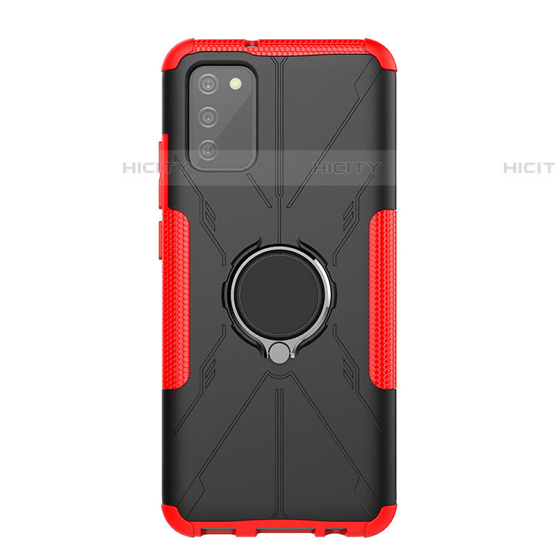 Funda Bumper Silicona y Plastico Mate Carcasa con Magnetico Anillo de dedo Soporte JX1 para Samsung Galaxy A03s Rojo