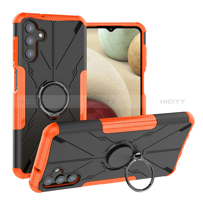 Funda Bumper Silicona y Plastico Mate Carcasa con Magnetico Anillo de dedo Soporte JX1 para Samsung Galaxy A04s Naranja